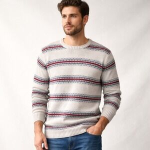 Chaps Sweater Mens XXL Nordic Fair Isle Stripe Crewneck Cotton Wool Knit